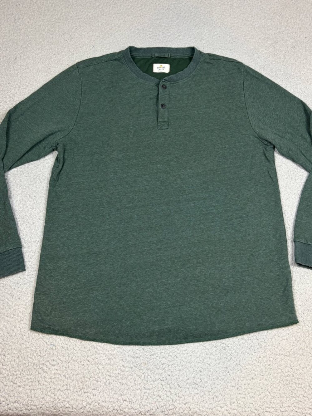 Marine Layer Henley Shirt Mens Large Green Long Sleeve Crewneck Buttons Casual